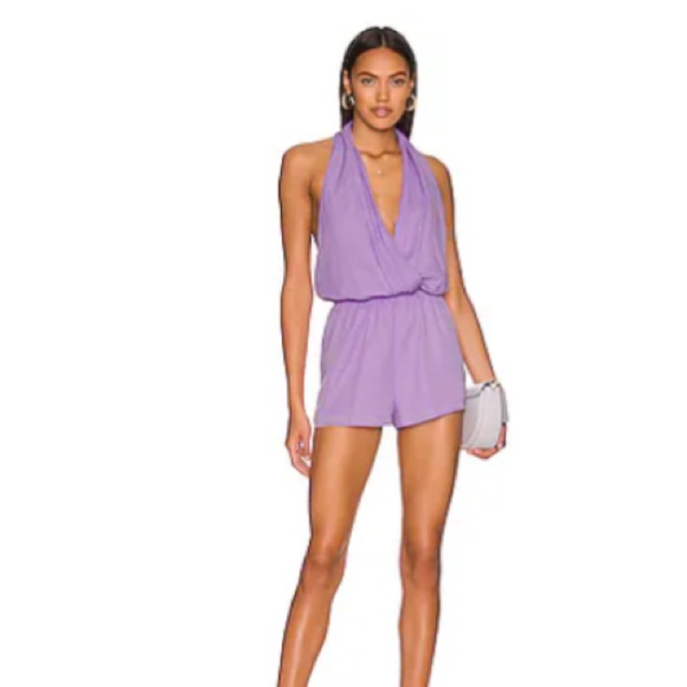 Purple backless halter romper